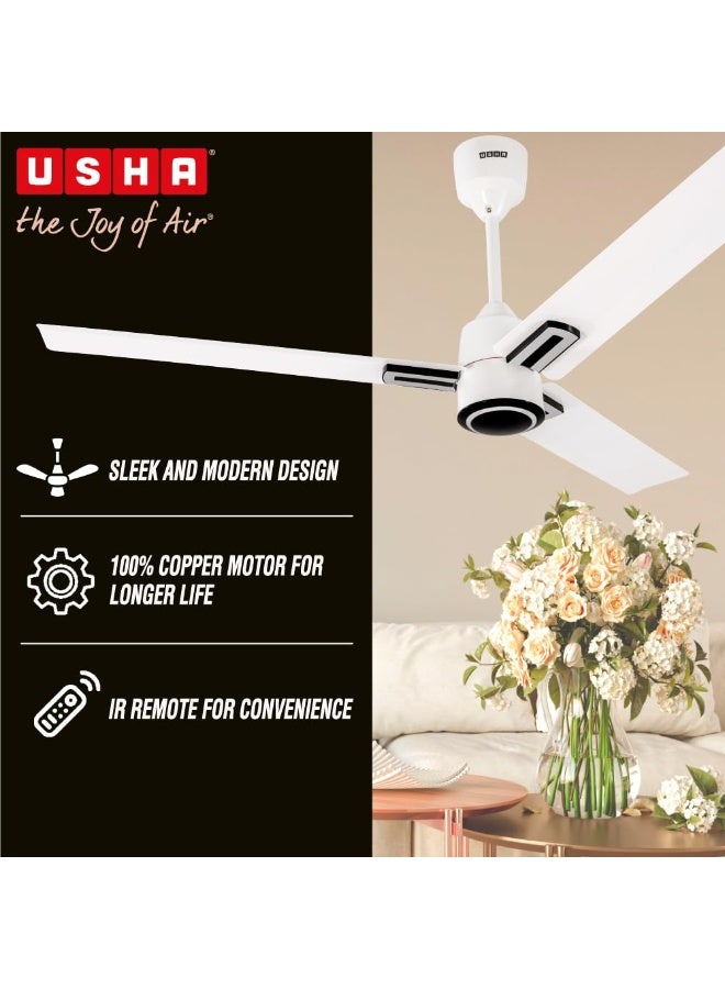 USHA AeroEdge Plus 1200mm BLDC Ceiling Fan with IR Remote | LED Indicator | BEE 5 Star Rated Energy Efficient | 100% Copper Motor | High Air Delivery 220CMM | 2 Year Warranty | (Rich White) - Image 5